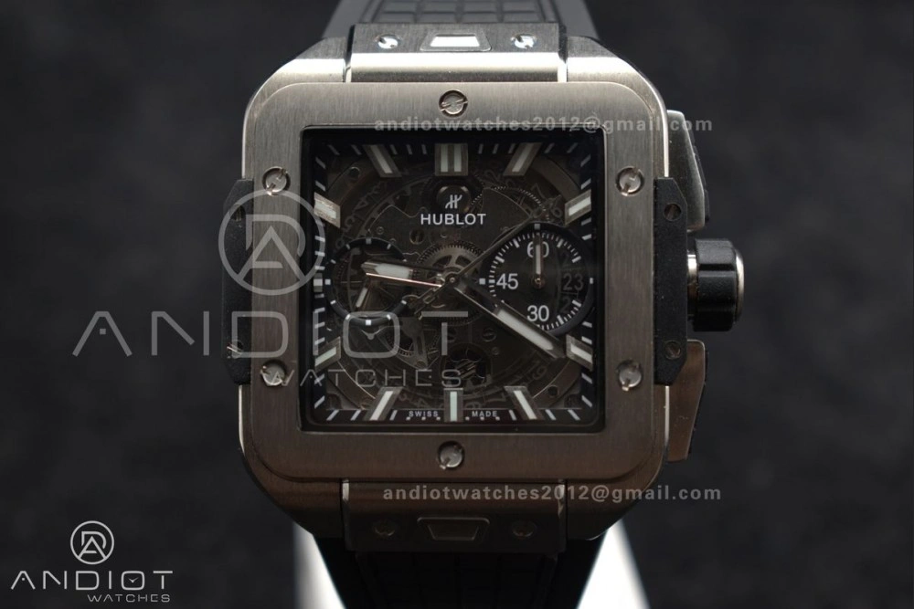 Trendsetting Square Bang Unico 42mm Titanium BBF 1:1 Best Edition Skeleton Dial on Black Rubber Strap A 1127