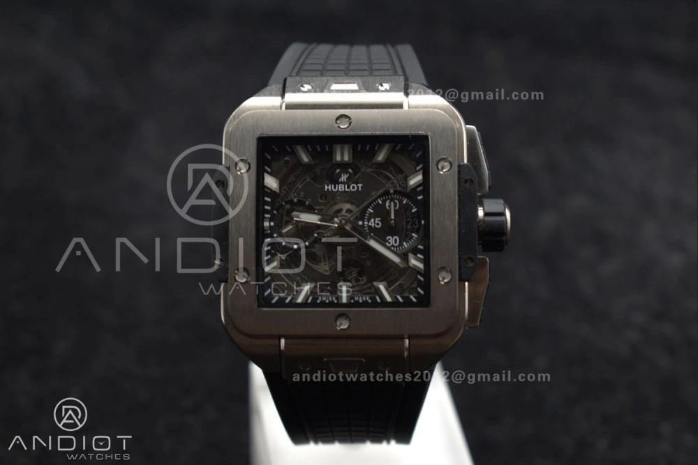 Trendsetting Square Bang Unico 42mm Titanium BBF 1:1 Best Edition Skeleton Dial on Black Rubber Strap A 1127