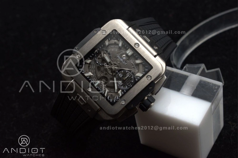 Trendsetting Square Bang Unico 42mm Titanium BBF 1:1 Best Edition Skeleton Dial on Black Rubber Strap A 1127