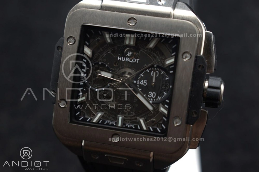 Trendsetting Square Bang Unico 42mm Titanium BBF 1:1 Best Edition Skeleton Dial on Black Rubber Strap A 1127