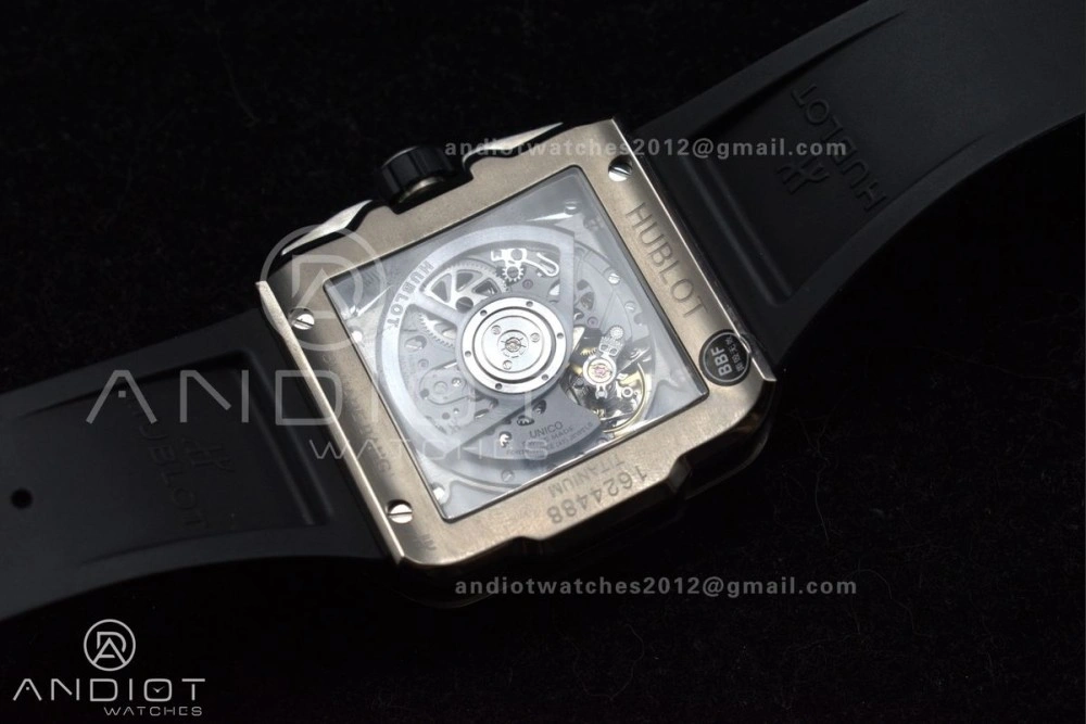 Trendsetting Square Bang Unico 42mm Titanium BBF 1:1 Best Edition Skeleton Dial on Black Rubber Strap A 1127