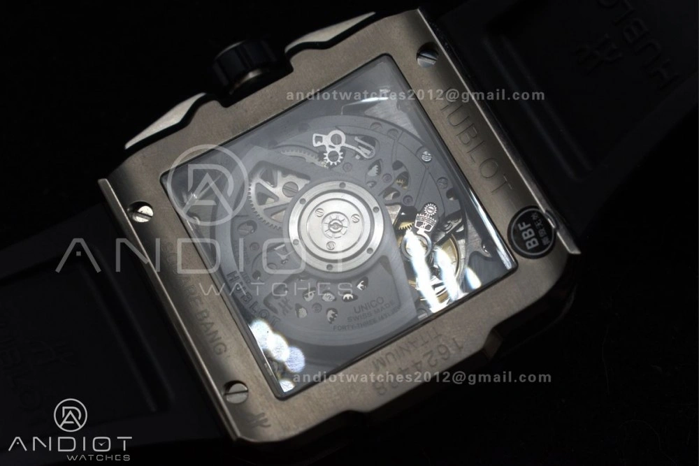 Trendsetting Square Bang Unico 42mm Titanium BBF 1:1 Best Edition Skeleton Dial on Black Rubber Strap A 1127