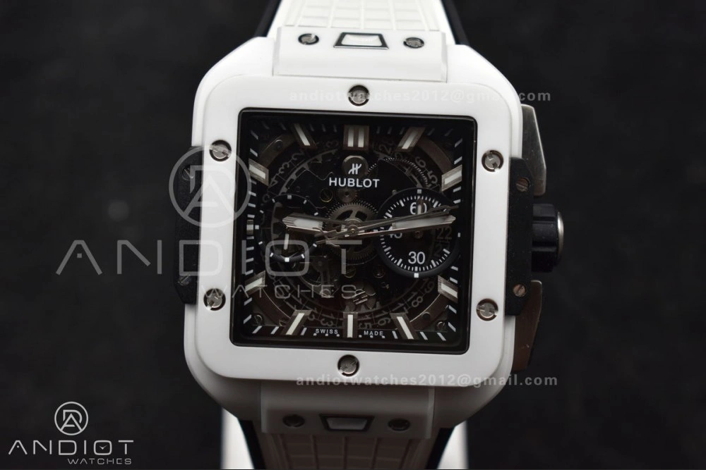 Square Bang Unico White Ceramic BBF 1:1 Best Edition on Rubber Strap A Comfortable 279