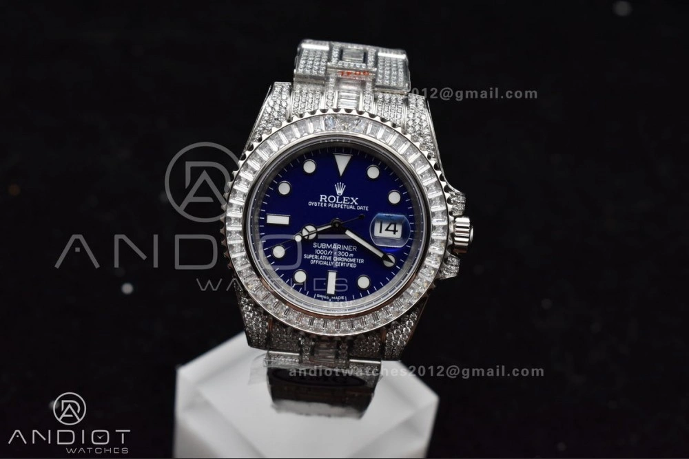 Submariner 40mm Full Diamonds SS AMGF Best Edition Blue Dial On Bracelet On VR Refined 1149