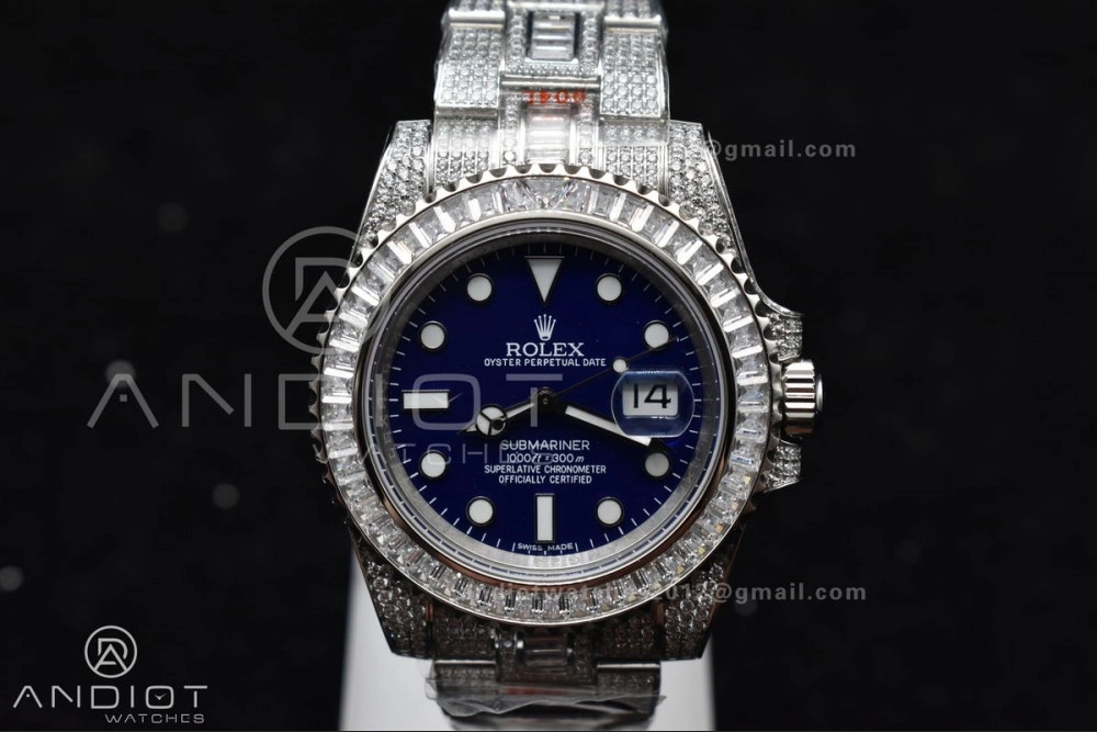 Submariner 40mm Full Diamonds SS AMGF Best Edition Blue Dial On Bracelet On VR Refined 1149