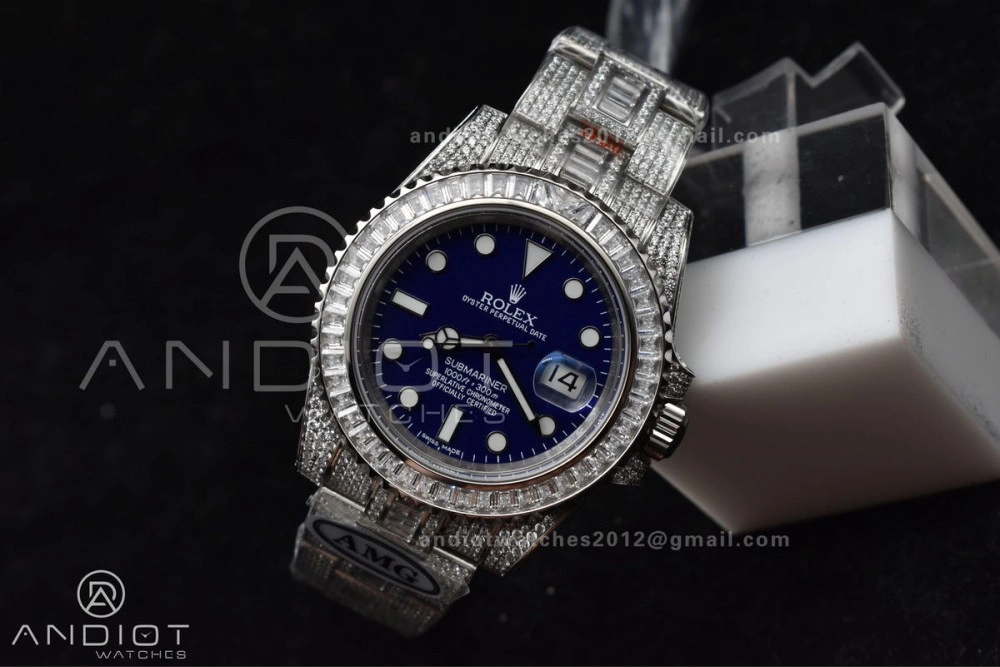 Submariner 40mm Full Diamonds SS AMGF Best Edition Blue Dial On Bracelet On VR Refined 1149