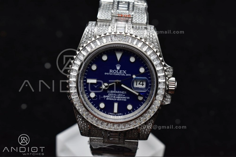 Submariner 40mm Full Diamonds SS AMGF Best Edition Blue Dial On Bracelet On VR Refined 1149