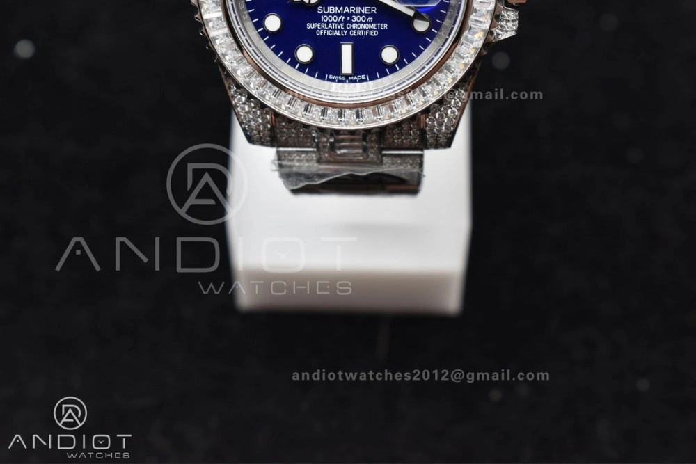 Submariner 40mm Full Diamonds SS AMGF Best Edition Blue Dial On Bracelet On VR Refined 1149
