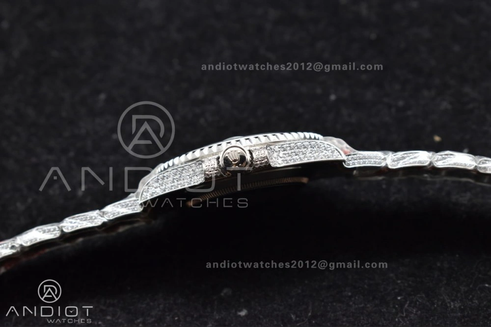 Unisex Submariner 40mm Full Diamonds SS AMGF Best Edition Green Dial on Bracelet on VR 1150