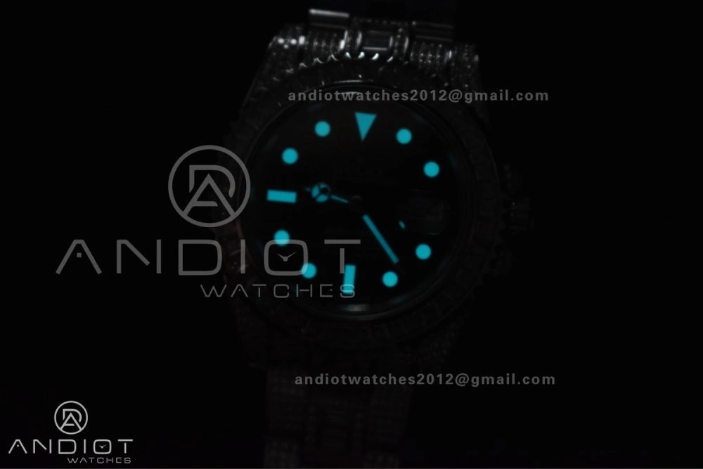 Unisex Submariner 40mm Full Diamonds SS AMGF Best Edition Green Dial on Bracelet on VR 1150