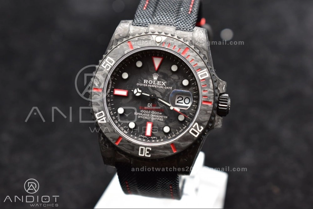 Submariner DIW Carbon VSF 1:1 Best Edition Black Red Dial on Black Nylon Strap VS SunProtective 474