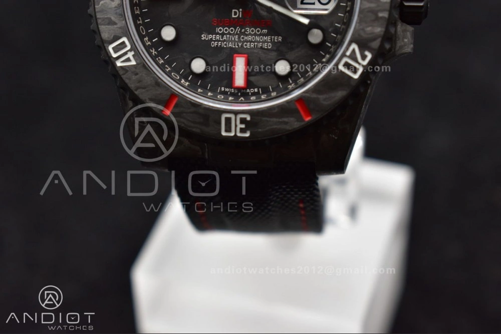 Submariner DIW Carbon VSF 1:1 Best Edition Black Red Dial on Black Nylon Strap VS SunProtective 474