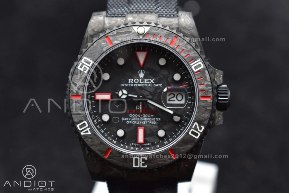 Submariner DIW Carbon VSF 1:1 Best Edition Black Red Dial on Black Nylon Strap VS SunProtective 474