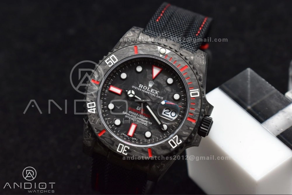 Submariner DIW Carbon VSF 1:1 Best Edition Black Red Dial on Black Nylon Strap VS SunProtective 474