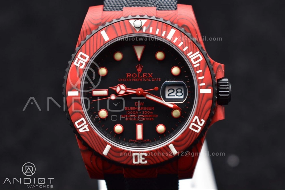 Submariner DIW Red Carbon VSF 1:1 Best Edition Black Dial on Black Nylon Strap VS EyeCatching 473