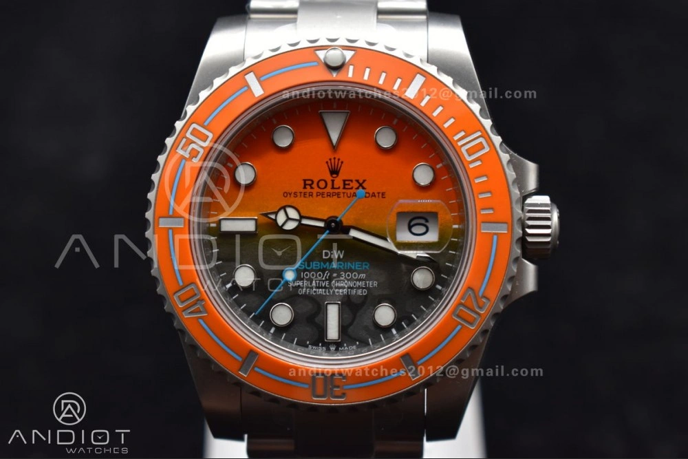 Submariner DIW Sandblasted VSF 1:1 Best Edition Orange Ceramic Bezel Orange Black Dial on SS Bracelet VS Premium 1161