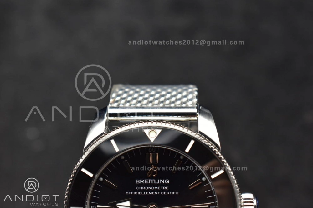 HighQuality Super Ocean Heritage II BLSF 42mm SS Black Dial Black Ceramic Bezel on SS Mesh Bracelet A 194