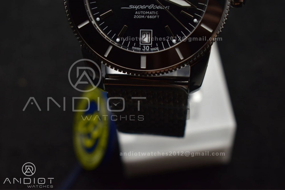 HighQuality Super Ocean Heritage II BLSF 42mm SS Black Dial Black Ceramic Bezel on SS Mesh Bracelet A 194