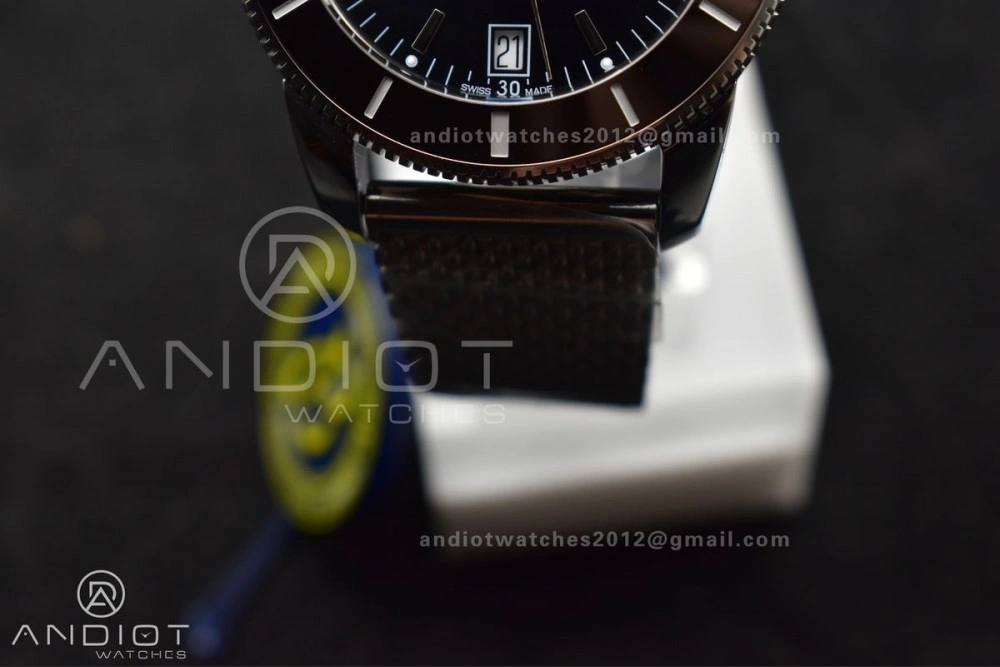HighQuality Super Ocean Heritage II BLSF 42mm SS Black Dial Black Ceramic Bezel on SS Mesh Bracelet A 194
