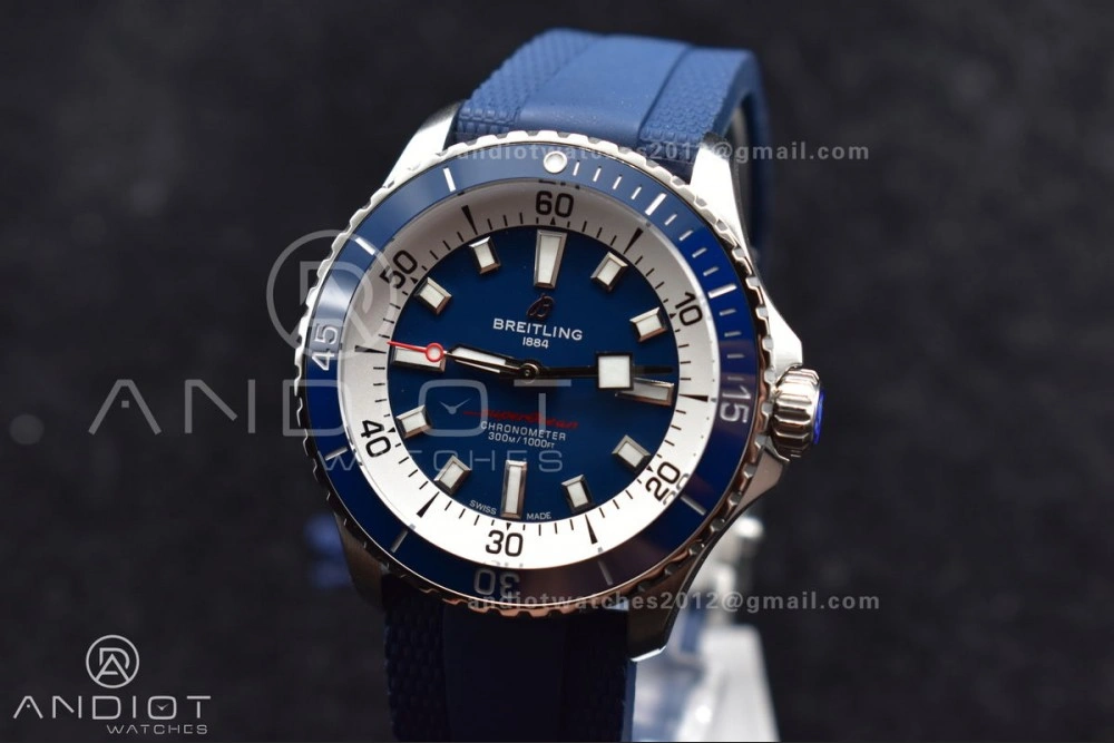 SuperOcean Automatic 42 SS BLSF 1:1 Best Edition Blue Dial on Blue Rubber Strap A WrinkleFree 201