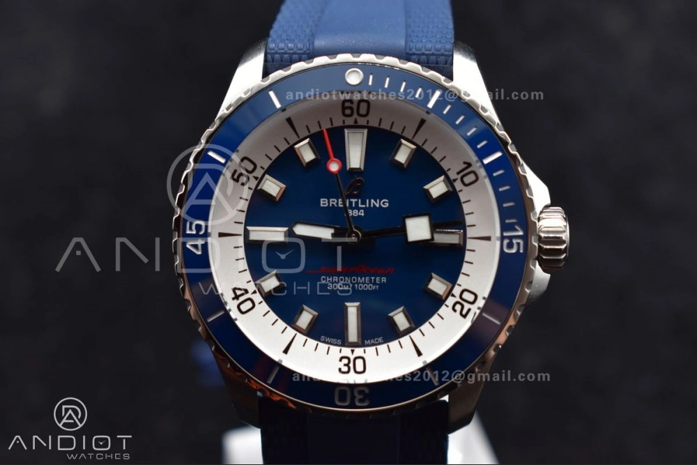SuperOcean Automatic 42 SS BLSF 1:1 Best Edition Blue Dial on Blue Rubber Strap A Lightweight 1168