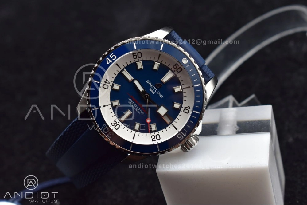 SuperOcean Automatic 42 SS BLSF 1:1 Best Edition Blue Dial on Blue Rubber Strap A Lightweight 1168