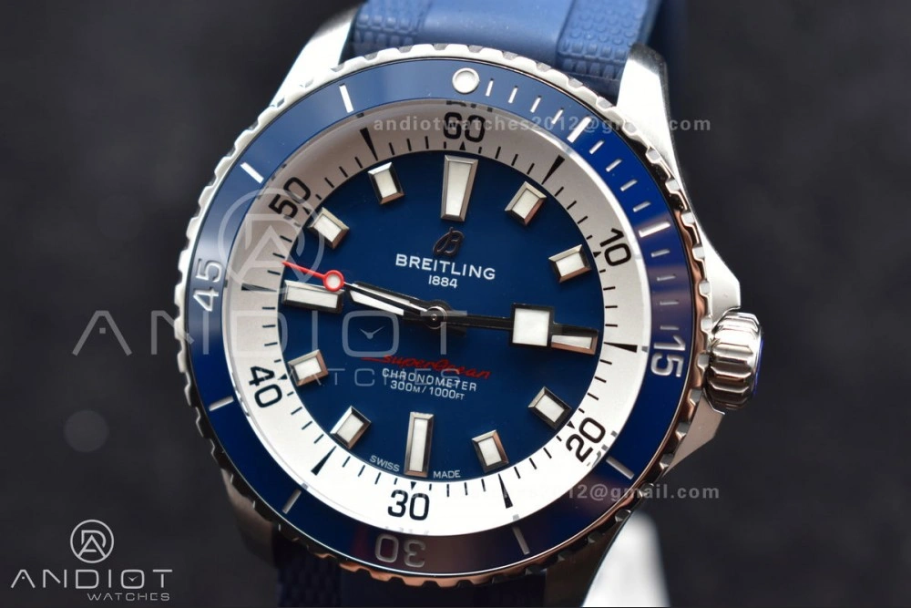 SuperOcean Automatic 42 SS BLSF 1:1 Best Edition Blue Dial on Blue Rubber Strap A Lightweight 1168
