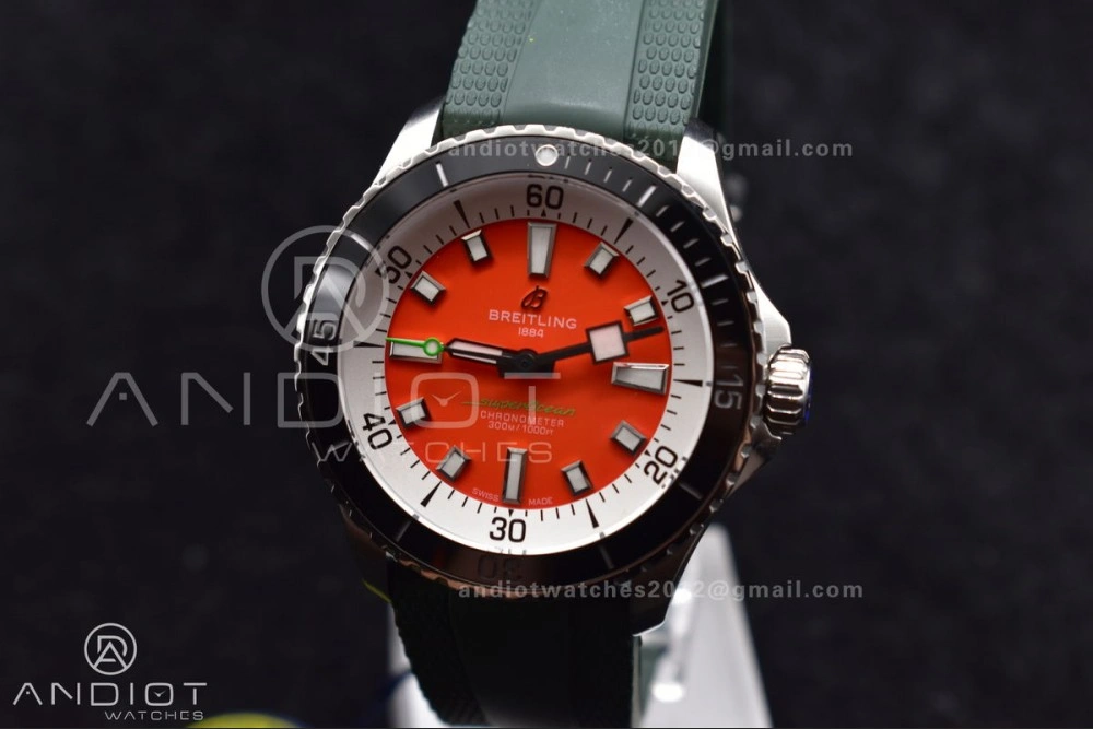 SuperOcean Automatic 42 SS BLSF 1:1 Best Edition Orange Dial on Green Rubber Strap A EasyCare 195