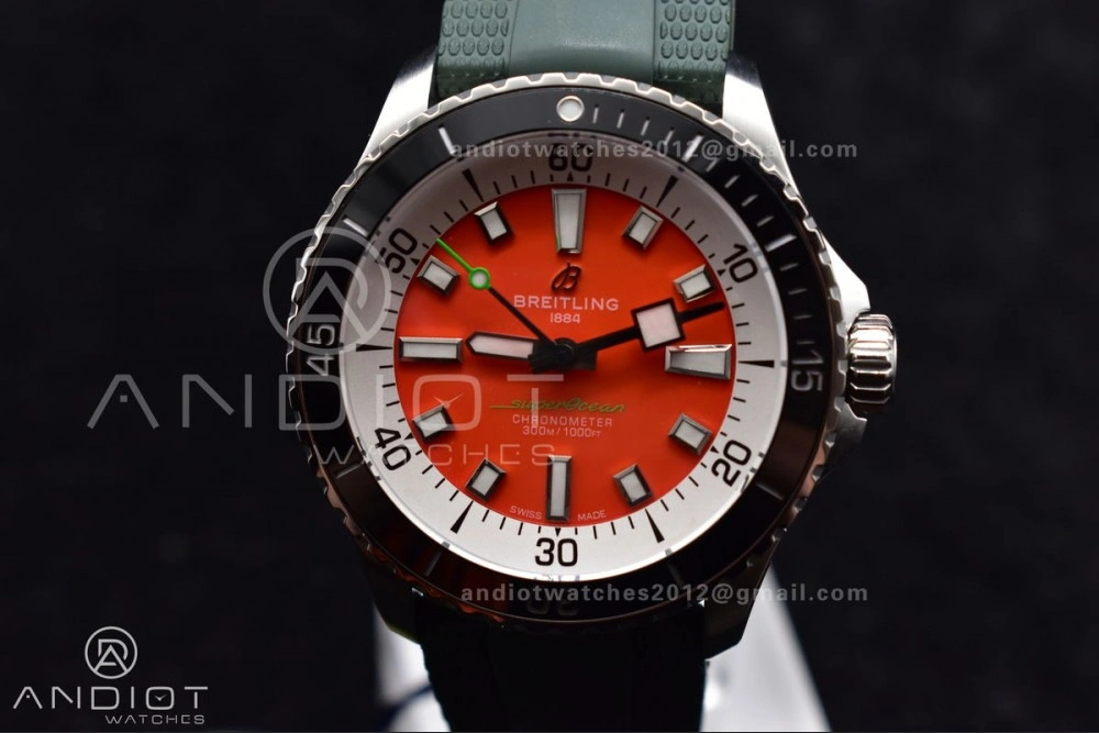 SuperOcean Automatic 42 SS BLSF 1:1 Best Edition Orange Dial on Green Rubber Strap A EasyCare 195