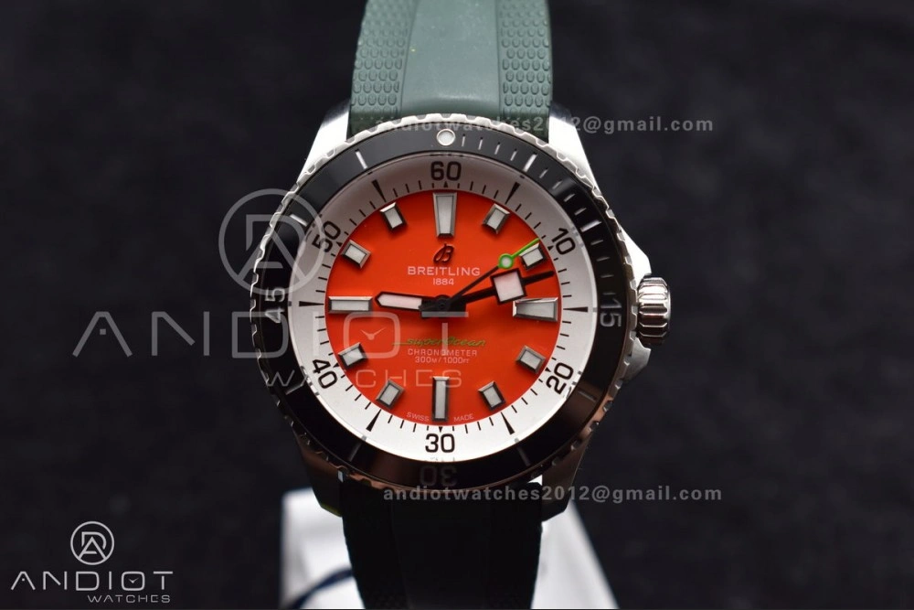 SuperOcean Automatic 42 SS BLSF 1:1 Best Edition Orange Dial on Green Rubber Strap A EasyCare 195