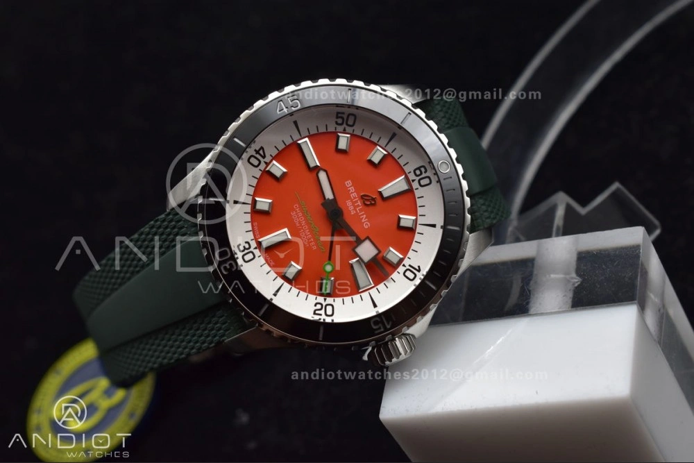 SuperOcean Automatic 42 SS BLSF 1:1 Best Edition Orange Dial on Green Rubber Strap A EasyCare 195