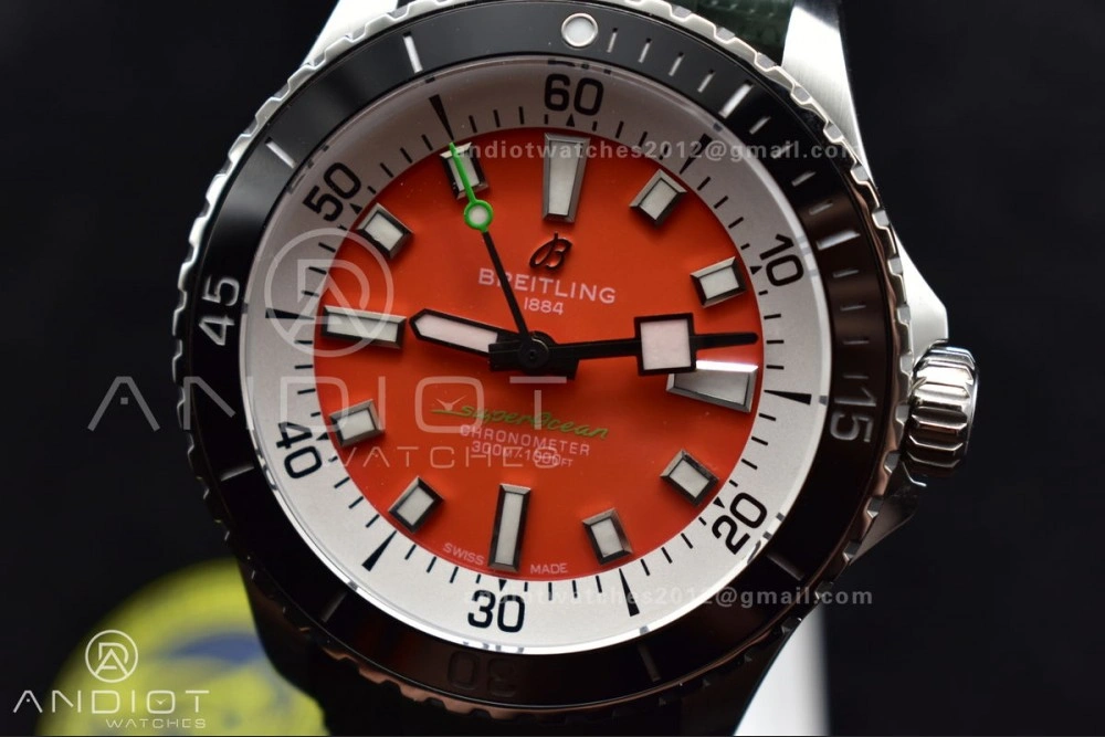 SuperOcean Automatic 42 SS BLSF 1:1 Best Edition Orange Dial on Green Rubber Strap A EasyCare 195