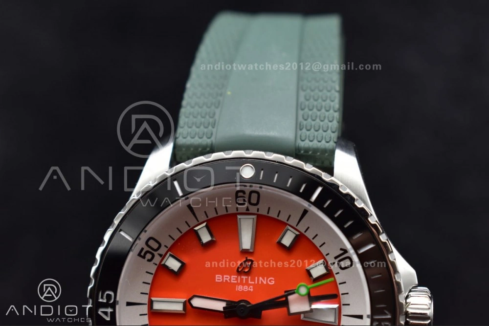 SuperOcean Automatic 42 SS BLSF 1:1 Best Edition Orange Dial on Green Rubber Strap A EasyCare 195