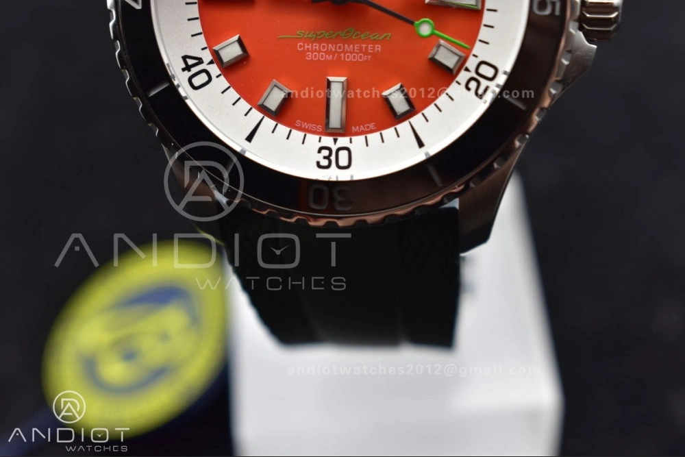 SuperOcean Automatic 42 SS BLSF 1:1 Best Edition Orange Dial on Green Rubber Strap A EasyCare 195