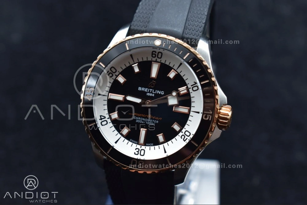 SuperOcean Automatic 42 SS RG BLSF 1:1 Best Edition Black Dial on Black Rubber Strap A Minimalist 197