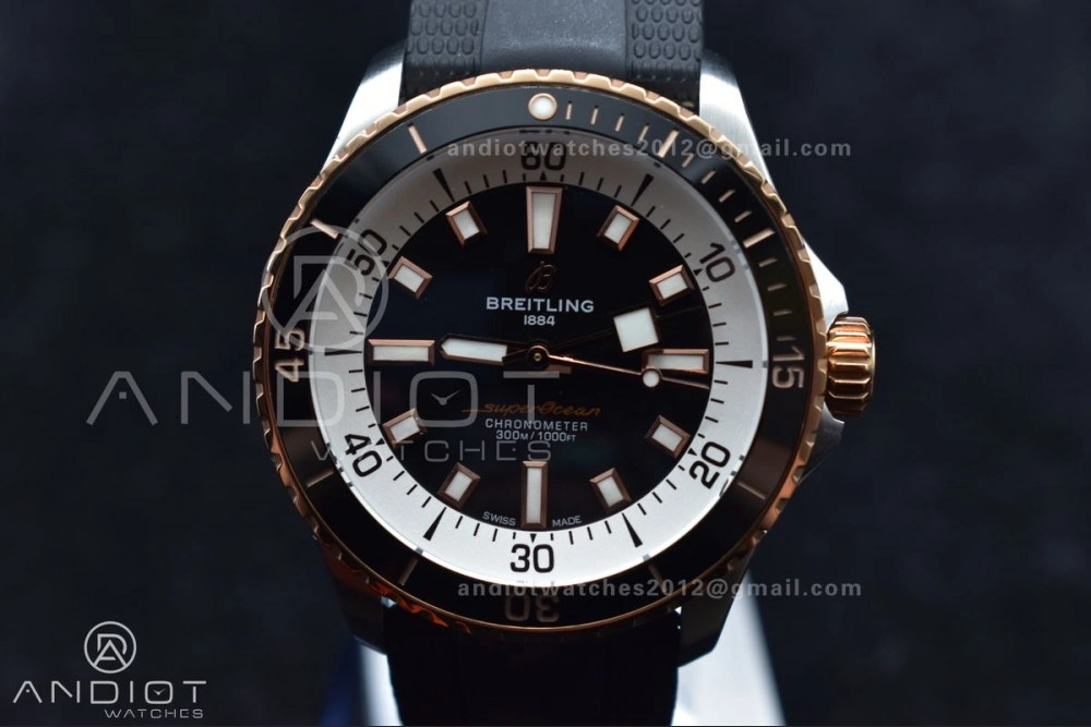 SuperOcean Automatic 42 SS RG BLSF 1:1 Best Edition Black Dial on Black Rubber Strap A Minimalist 197