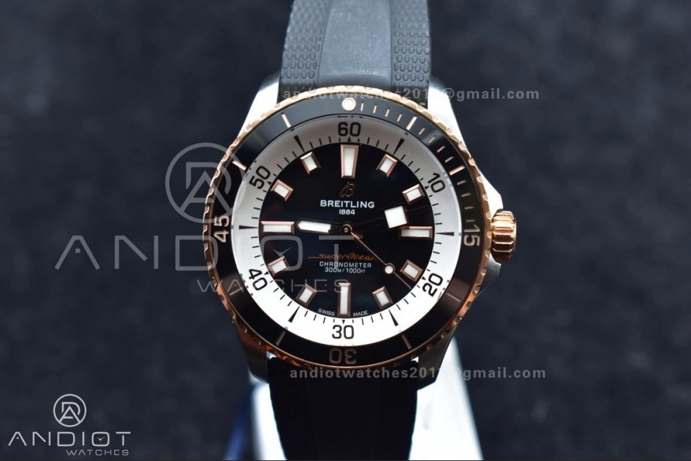 SuperOcean Automatic 42 SS RG BLSF 1:1 Best Edition Black Dial on Black Rubber Strap A Minimalist 197