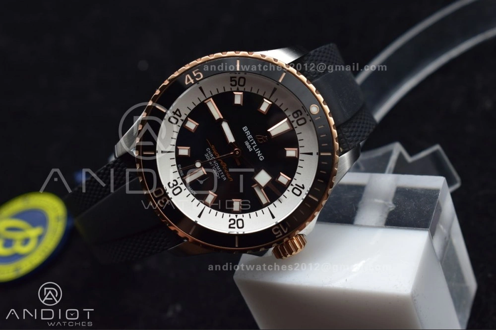 SuperOcean Automatic 42 SS RG BLSF 1:1 Best Edition Black Dial on Black Rubber Strap A Minimalist 197
