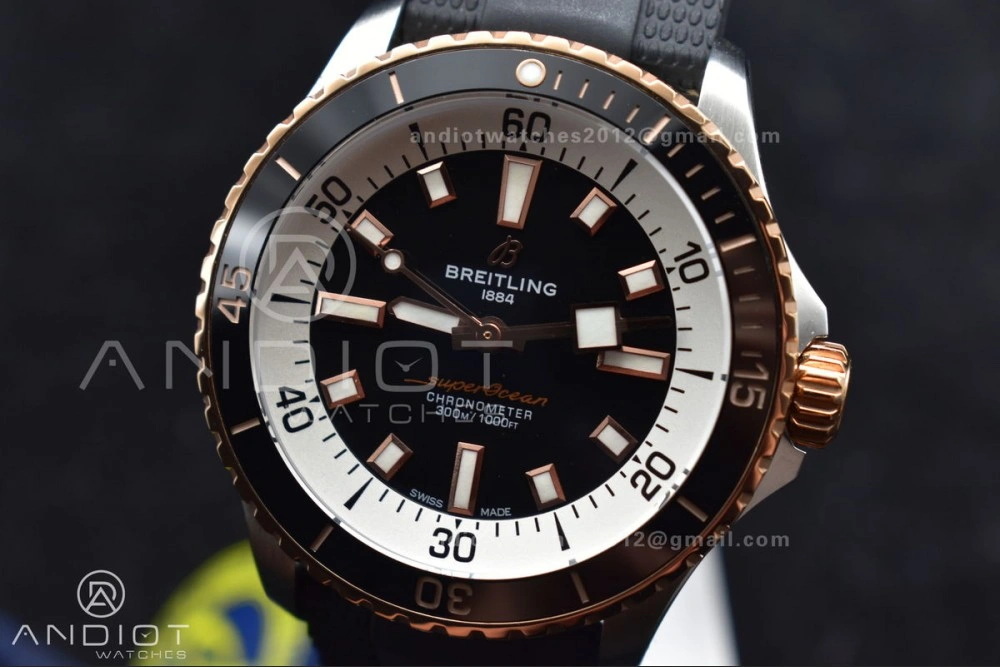 SuperOcean Automatic 42 SS RG BLSF 1:1 Best Edition Black Dial on Black Rubber Strap A Minimalist 197