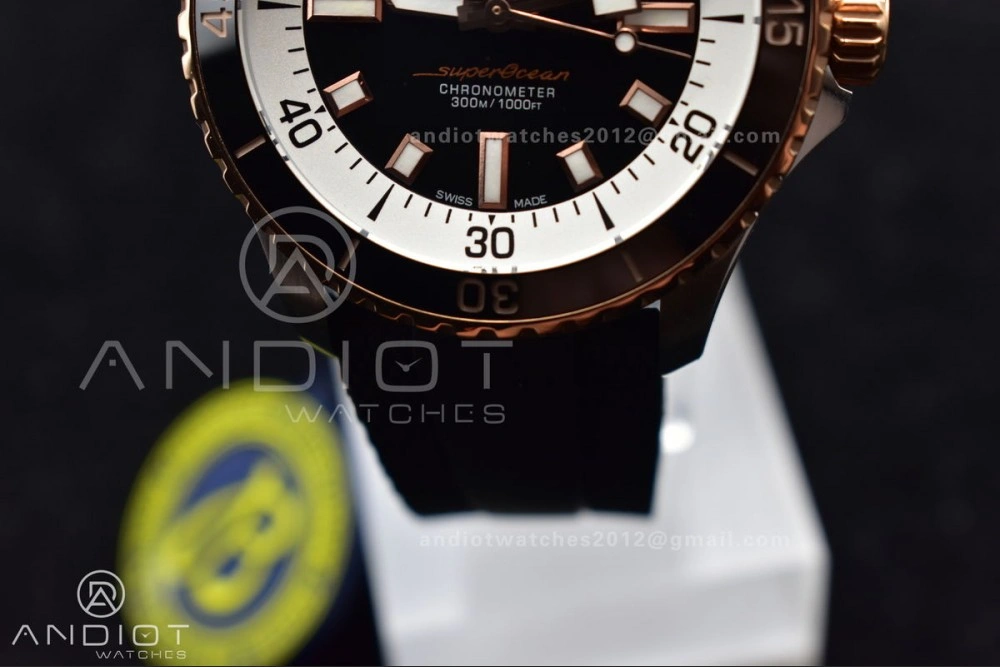 SuperOcean Automatic 42 SS RG BLSF 1:1 Best Edition Black Dial on Black Rubber Strap A Minimalist 197
