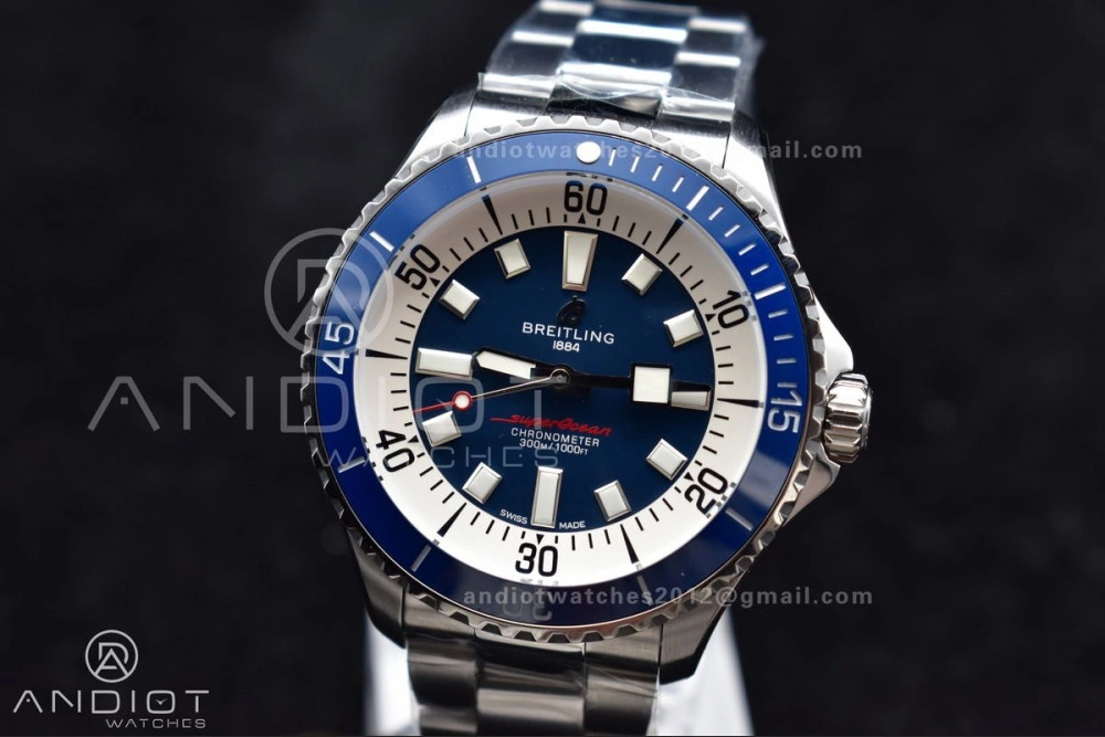Refined SuperOcean Automatic 44 TF 1:1 Best Edition Blue Ceramic Bezel Blue White Dial on SS Bracelet A 482