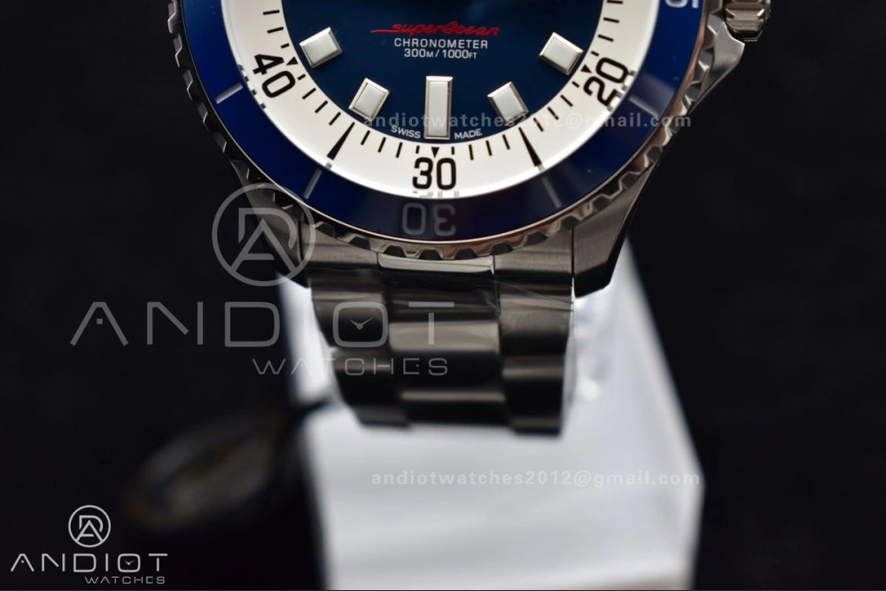 Refined SuperOcean Automatic 44 TF 1:1 Best Edition Blue Ceramic Bezel Blue White Dial on SS Bracelet A 482