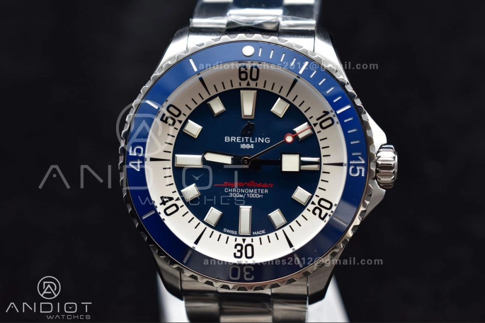 Refined SuperOcean Automatic 44 TF 1:1 Best Edition Blue Ceramic Bezel Blue White Dial on SS Bracelet A 482