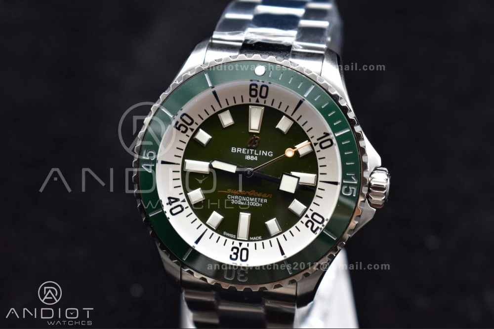 SuperOcean Automatic 44 TF 1:1 Best Edition Green Ceramic Bezel Green White Dial on SS Bracelet A Elegant 168