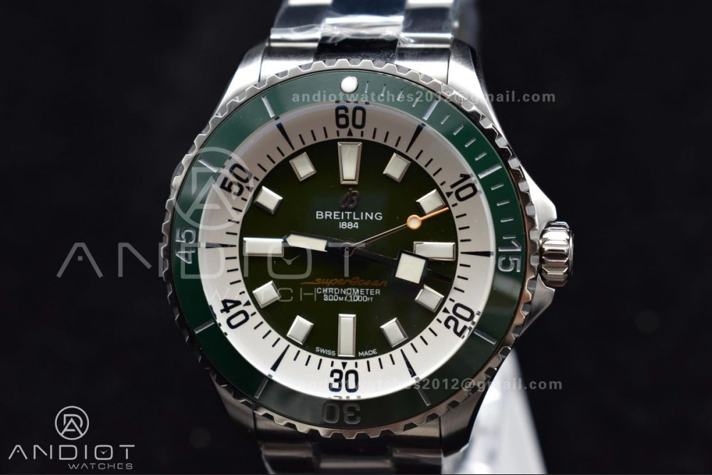 SuperOcean Automatic 44 TF 1:1 Best Edition Green Ceramic Bezel Green White Dial on SS Bracelet A Elegant 168