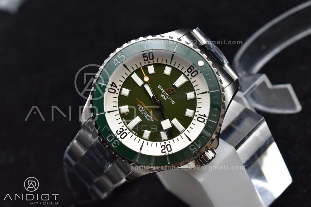 SuperOcean Automatic 44 TF 1:1 Best Edition Green Ceramic Bezel Green White Dial on SS Bracelet A Elegant 168