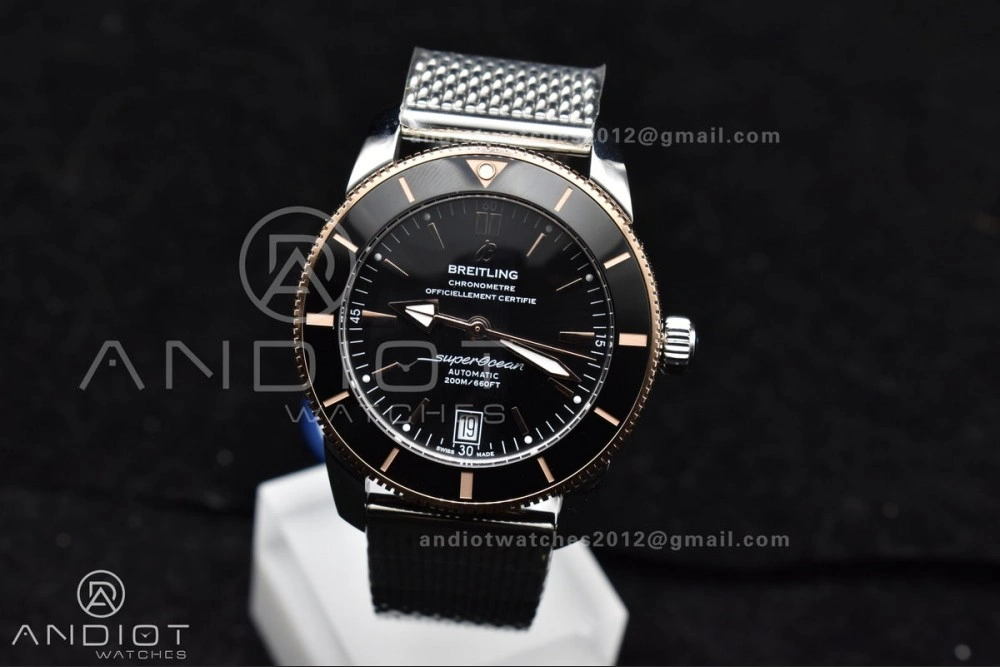 Colorful SuperOcean Heritage II BLSF 42mm SS Black Dial Black Ceramic Bezel on RG Bezel and Rubber Bracelet A 203