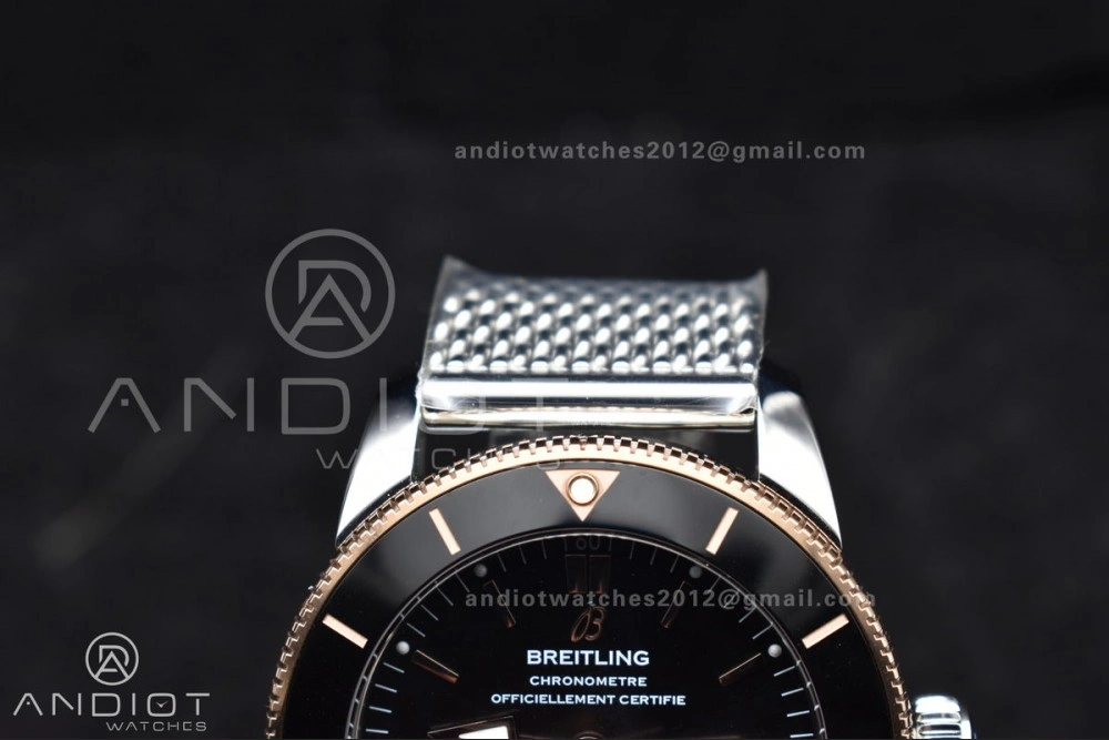 SuperOcean Heritage II BLSF 42mm SS Black Dial Black Ceramic Bezel on RG Bezel and Rubber Bracelet A Fashionable 1173