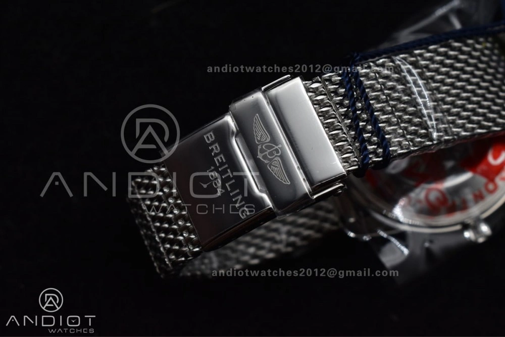 Breathable SuperOcean Heritage II BLSF 42mm SS Blue Dial Blue Ceramic Bezel on RG Bezel and Mesh Bracelet A 204