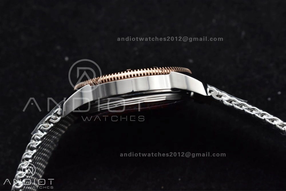 Breathable SuperOcean Heritage II BLSF 42mm SS Blue Dial Blue Ceramic Bezel on RG Bezel and Mesh Bracelet A 204